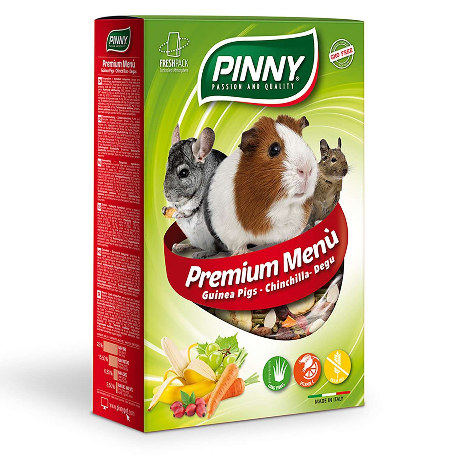 Корм для морских свинок шиншилл дегу PINNY 0.8кг Premium Menu Guinea c овощами и ягодами - фото 1