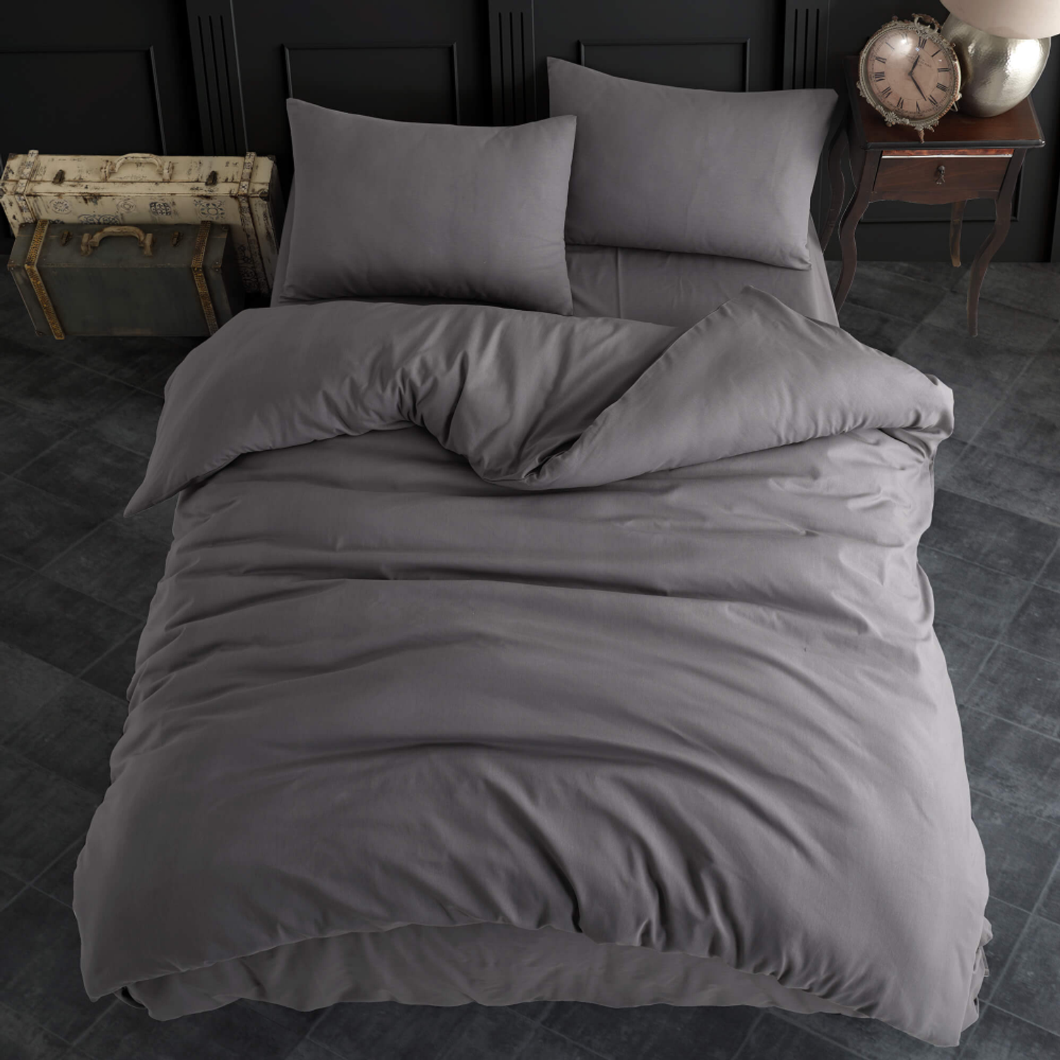 Комплект постельного белья ATLASPLUS размер Евро ранфорс хлопок цвет серый - фото 2