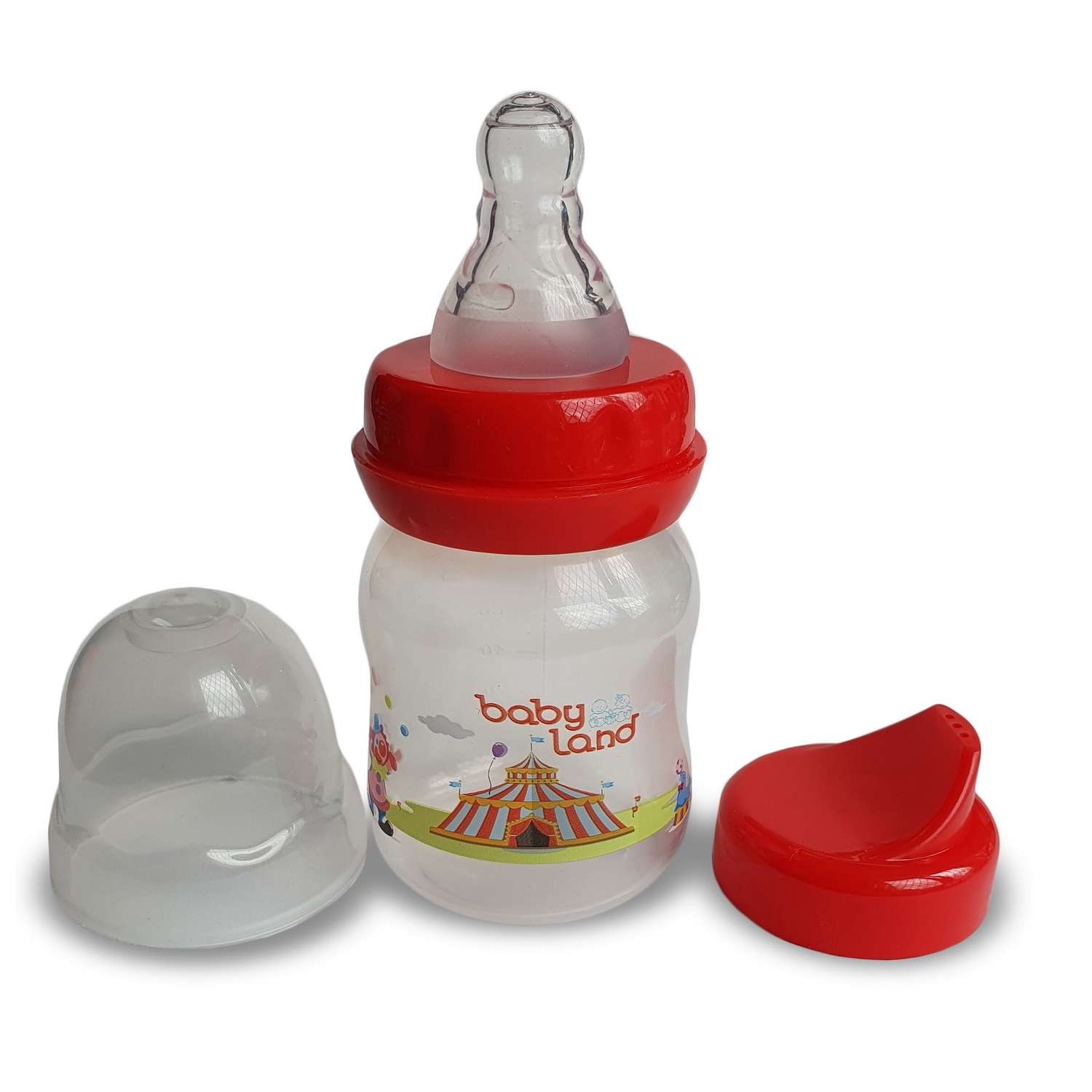 Бутылочка Baby Land 2в1 80мл с силиконовой соской и носиком красный - фото 1