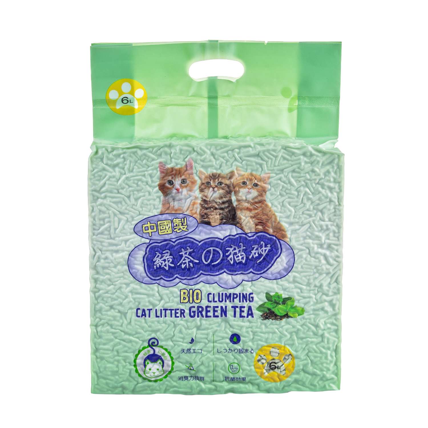 Наполнитель для кошек Hakase Arekkusu растительный комкующийся Зеленый чай 6л - фото 1