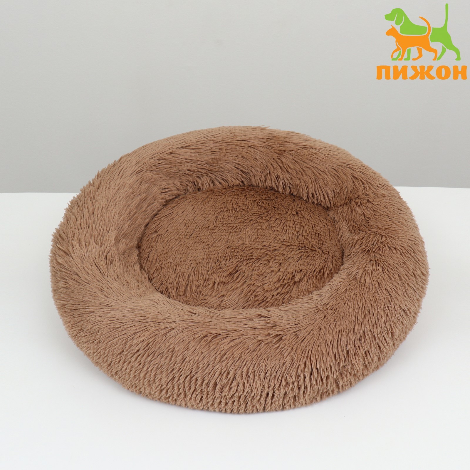 Лежанка Пижон для собак и кошек длинный мех 80х80х25 см коричневая - фото 1