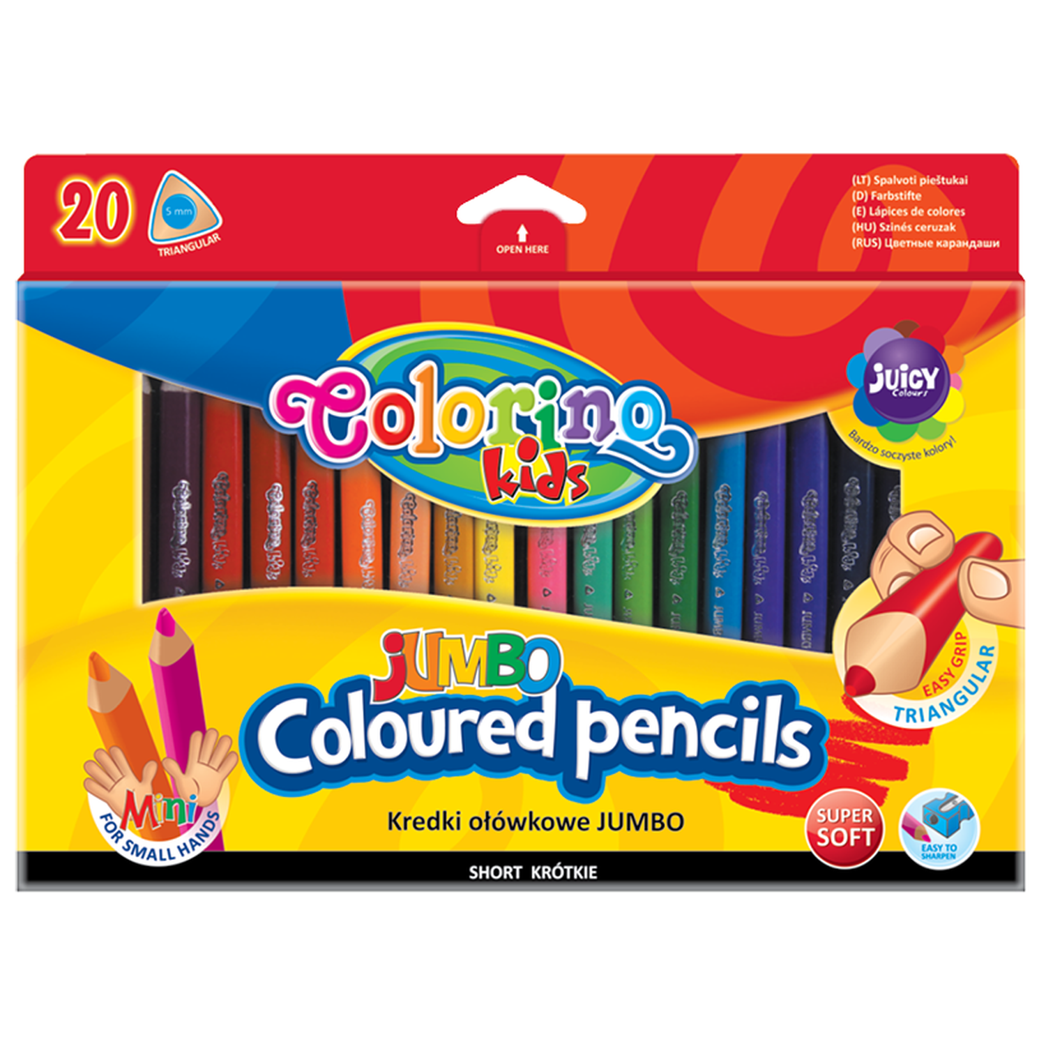 Цветные карандаши COLORINO Jumbo Мини 8.9 см треугольные 20 цветов с точилкой - фото 1