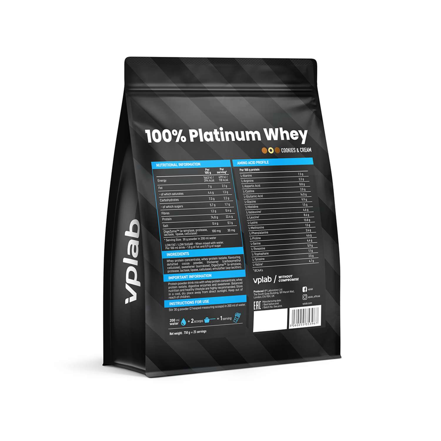 Протеин VPLAB Platinum Whey 100% печенье-крем 750г - фото 2