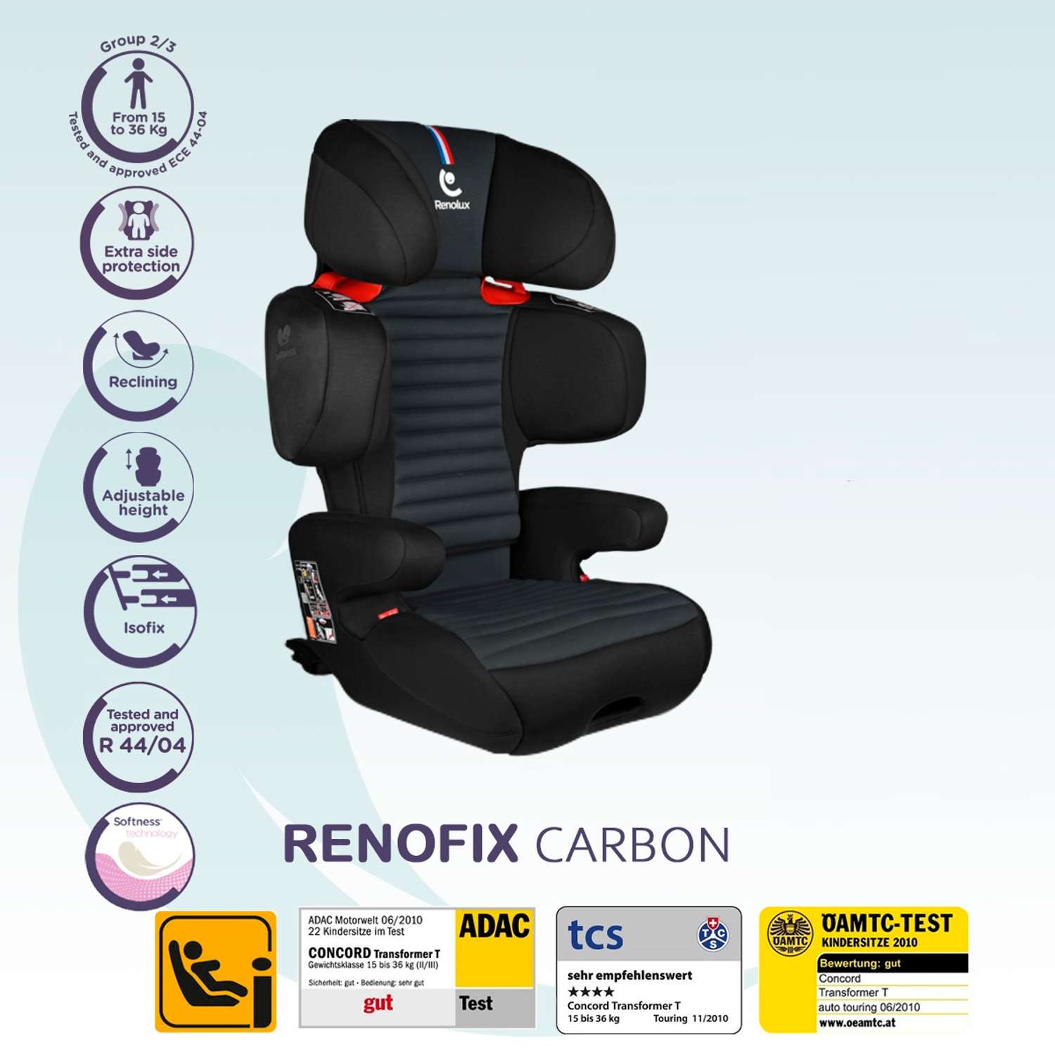 Автокресло Renolux Renofix carbon 2/3 Черный - фото 2