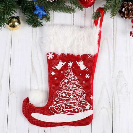 Носок Зимнее волшебство для подарков«Волшебство»ёлочка. 18х25 см. бело красный
