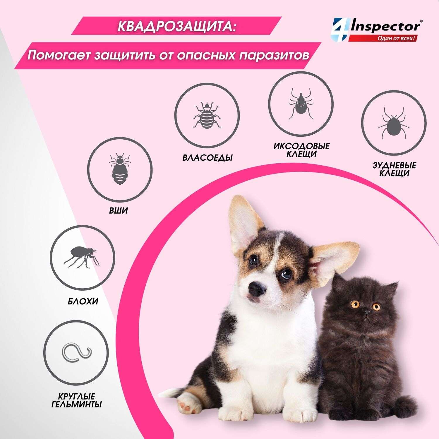 Капли для кошек и собак Inspector mini от внешних и внутренних паразитов 0.4мл - фото 4