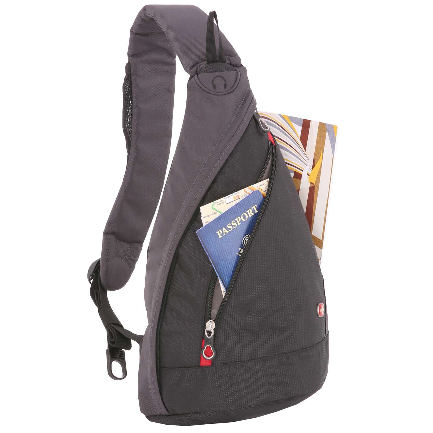 Рюкзак Swissgear с одним плечевым ремнем черный серый - фото 2