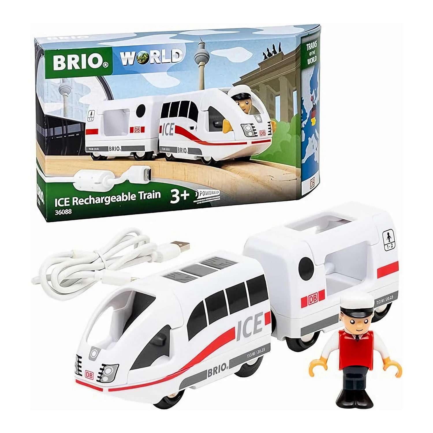 Игровой набор BRIO Пассажирский поезд с движением вперед и назад с USB подзарядкой 3 элемента 36088 - фото 1