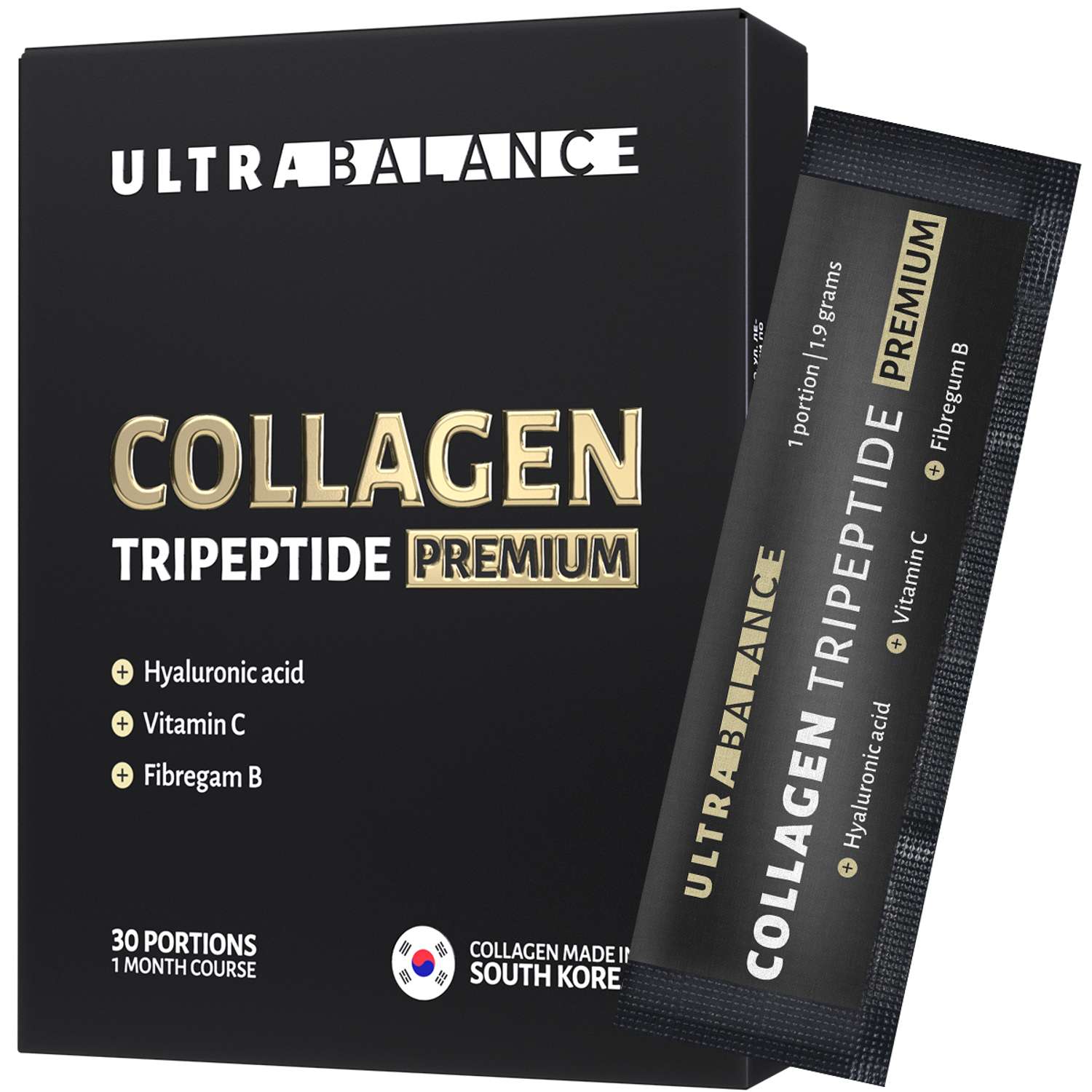 Коллаген морской порошок UltraBalance низкомолекулярный Collagen Tripeptide БАД 30саше с витамином С и гиалуроновой кислотой - фото 1