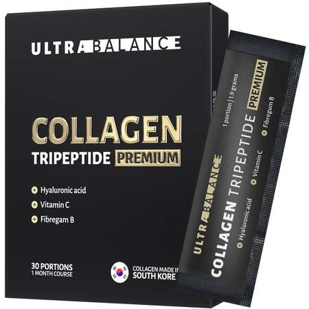 Коллаген морской порошок UltraBalance низкомолекулярный Collagen Tripeptide БАД 30саше с витамином С и гиалуроновой кислотой