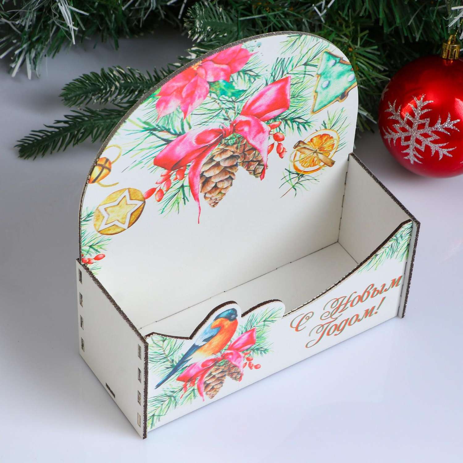 Кашпо Sima-Land деревянное 18×7.3×19.5 см «Новогоднее. Конверт Снегирь» подарочная упаковка - фото 3