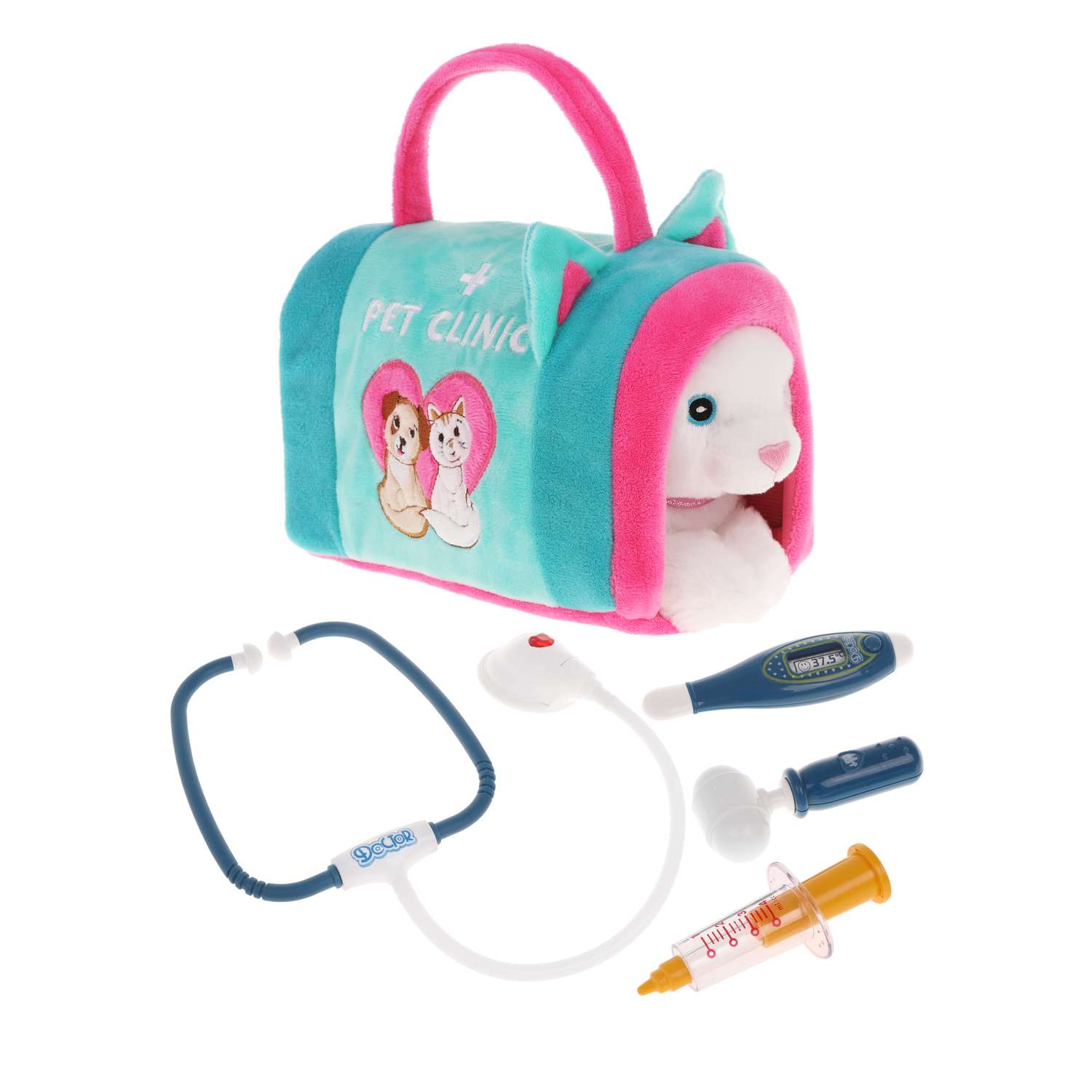 Мягкая игрушка детская Fluffy Family котенок с сумкой-переноской Pet clinic - фото 1