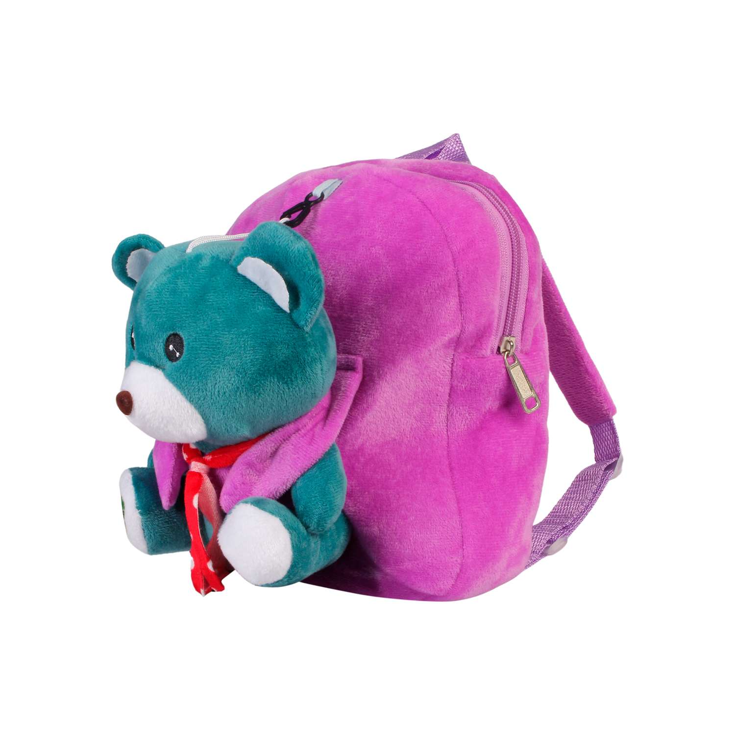 Рюкзак с игрушкой Little Mania фиолетовый Мишка изумрудно-зелёный - фото 2
