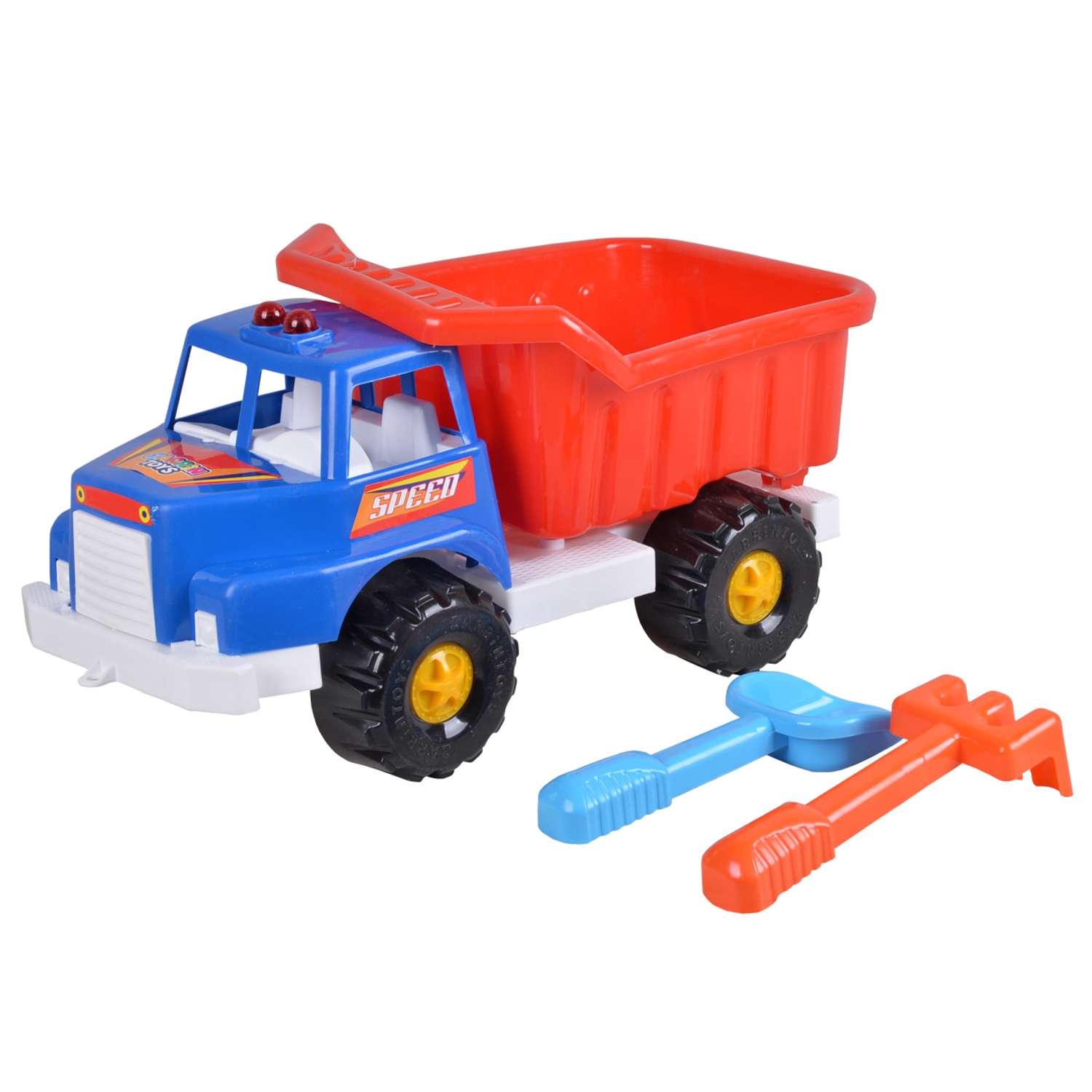 Автомобиль самосвал игрушечный Zarrin Toys 2002 и набор песочный B2/синий-красный - фото 1