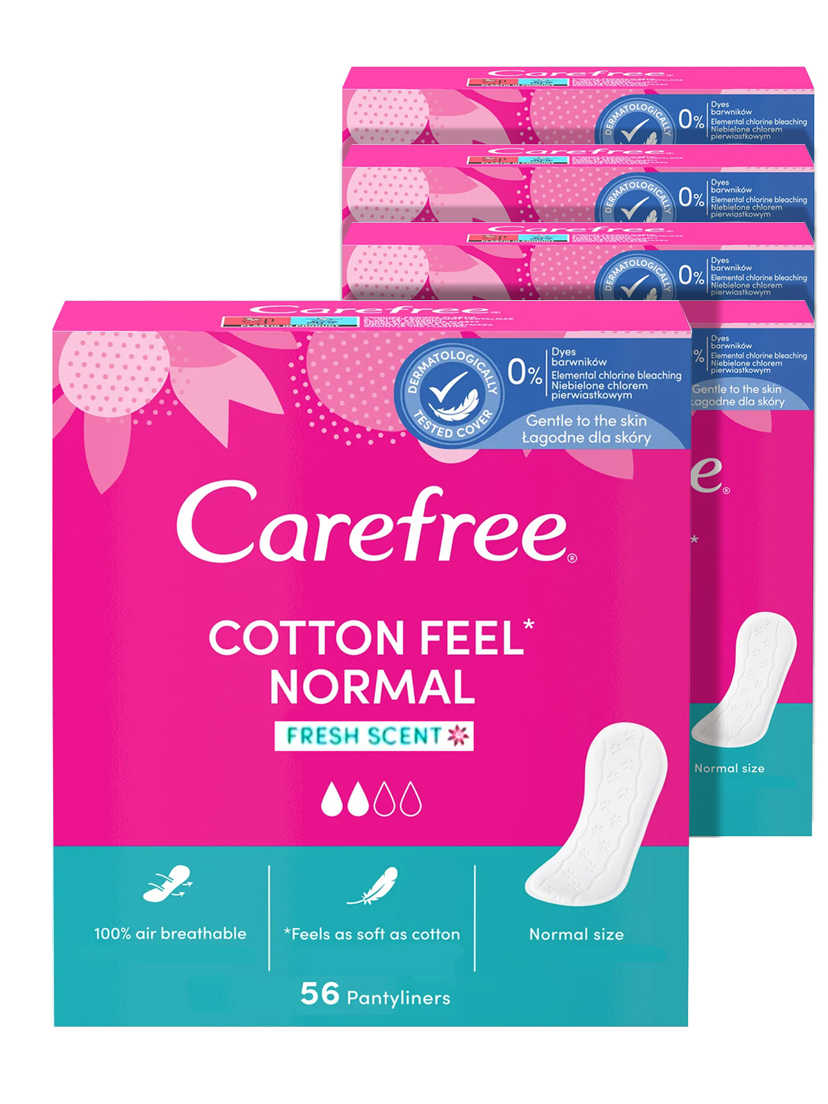 Прокладки гигиенические Carefree Cotton Feel Normal с насыщенным ароматом свежести 56 шт х 5 упаковок - фото 2