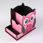 Органайзер Sima-Land для канцелярии деревянная «Совушка» с принтом розовая