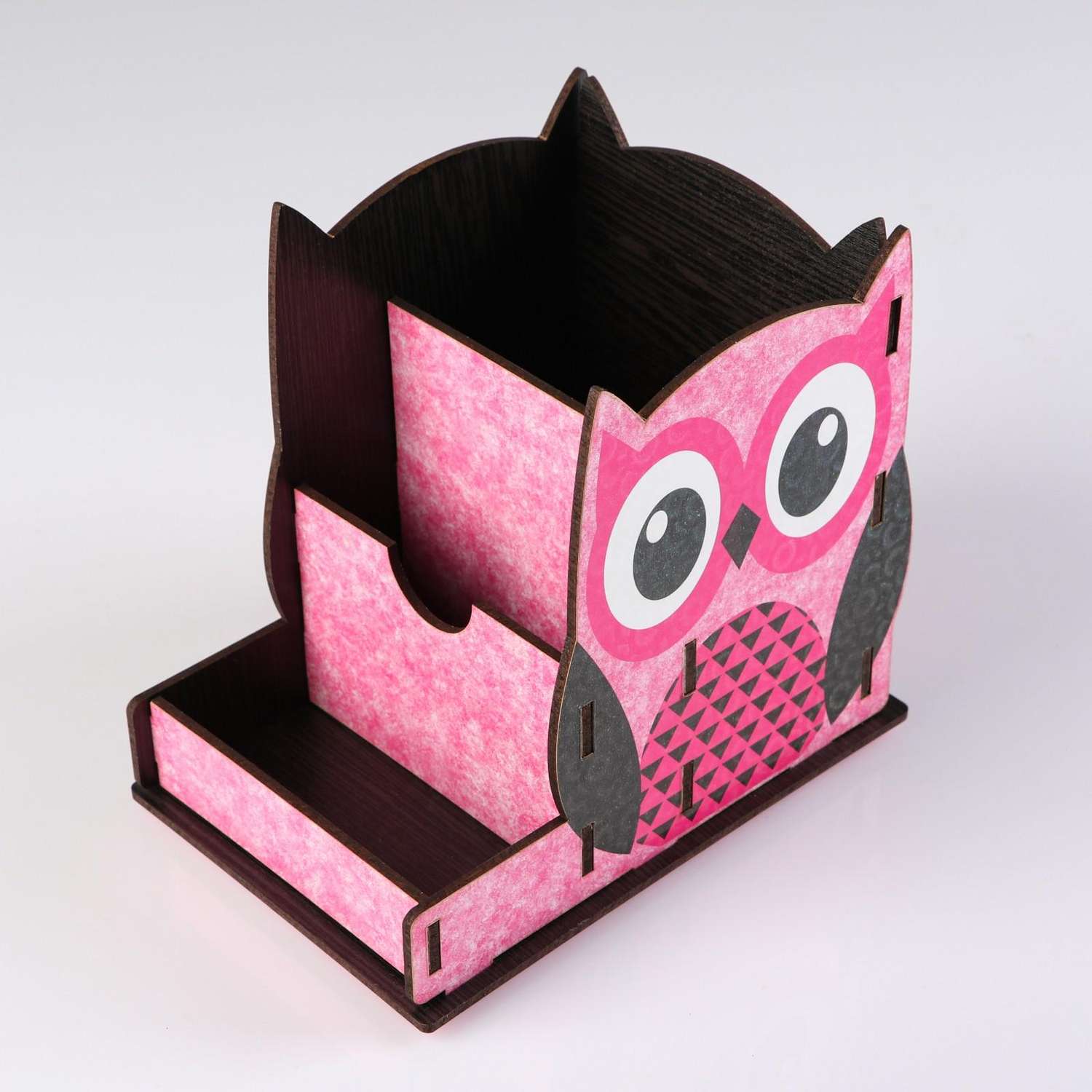 Органайзер Sima-Land для канцелярии деревянная «Совушка» с принтом розовая - фото 1