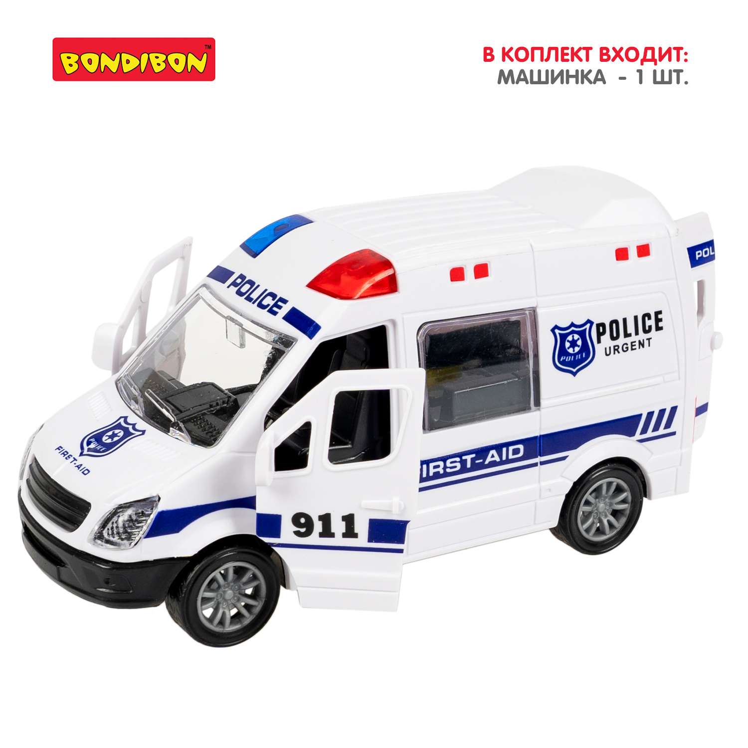 Инерционная машина BONDIBON Микроавтобус полиции серия Парк Техники ВВ6179 - фото 6