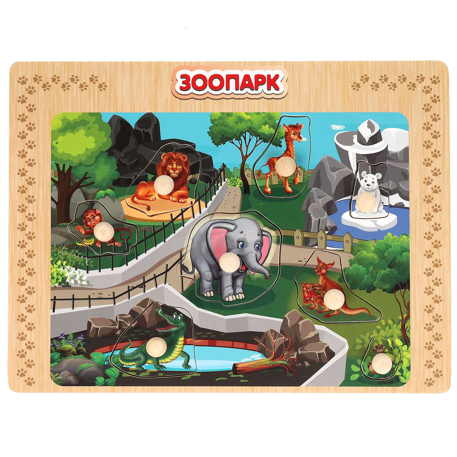 Игрушка деревянная Буратино Рамка-вкладыш Зоопарк 306903 - фото 1