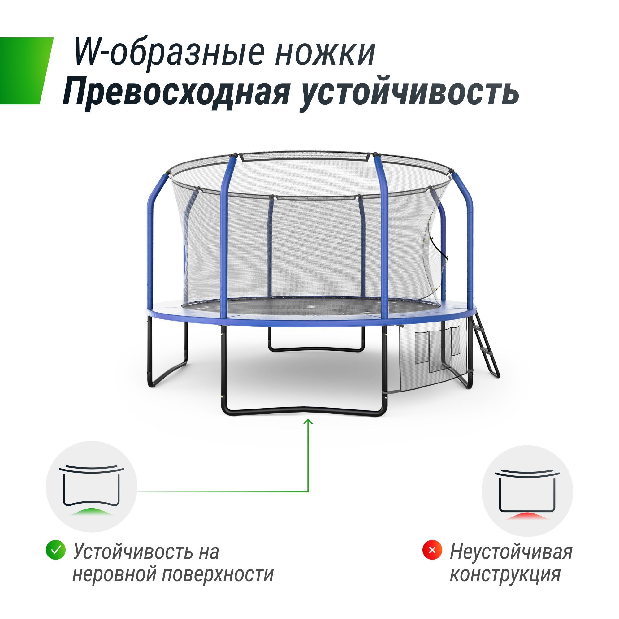 Батут каркасный Supreme game UNIX line 12 ft Blue общий диаметр 366 см до 160 кг диаметр прыжковой зоны 310 см - фото 7