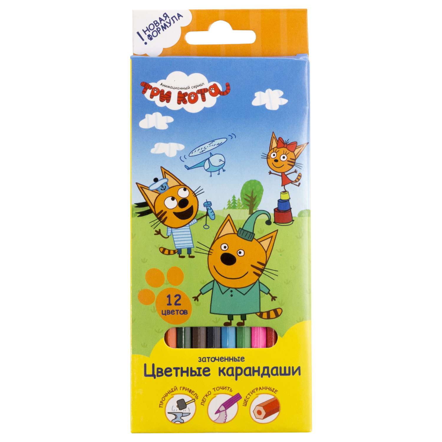 Набор цветных карандашей Kinderline Три кота 12шт - фото 1