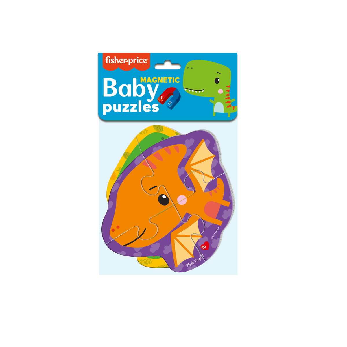 Набор пазлов Vladi Toys мягкие магнитные Baby puzzle Fisher-Price Динозаврики 2 картинки 6 элементов - фото 4