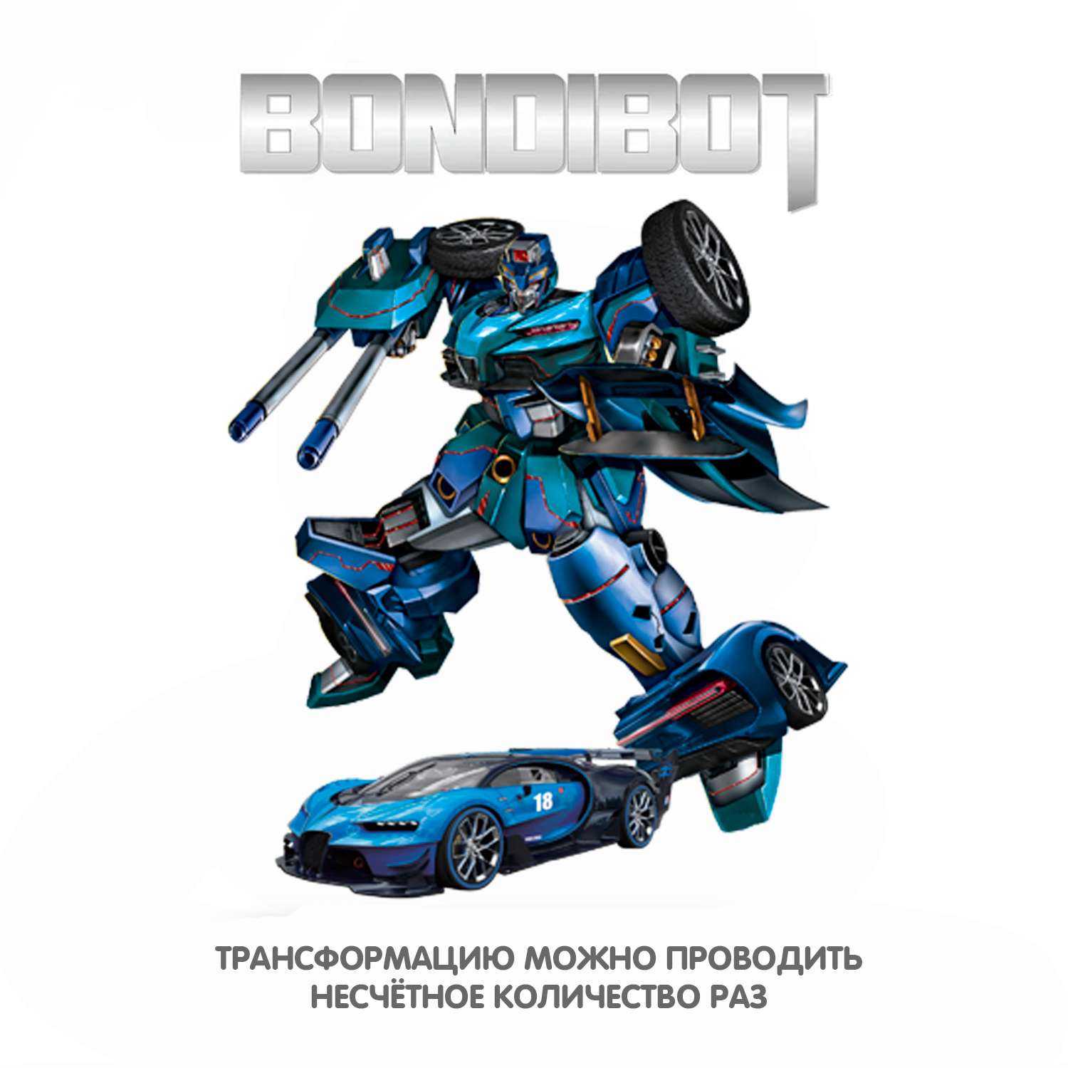Трансформер BONDIBON BONDIBOT 2в1 синий робот-суперкар - фото 8