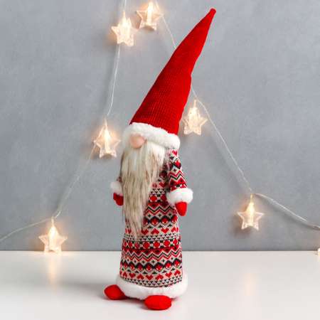 Кукла интерьерная Зимнее волшебство «Дедушка Мороз в кафтане со скандинавскими узорами» 55х12х11 см