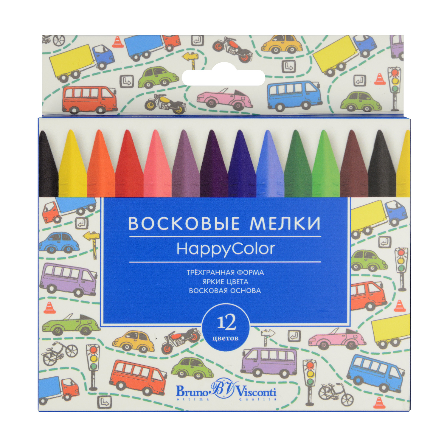 Мелки восковые Bruno Visconti HappyColor 12 цветов коробка-пенал с пластиковым ложементом - фото 1