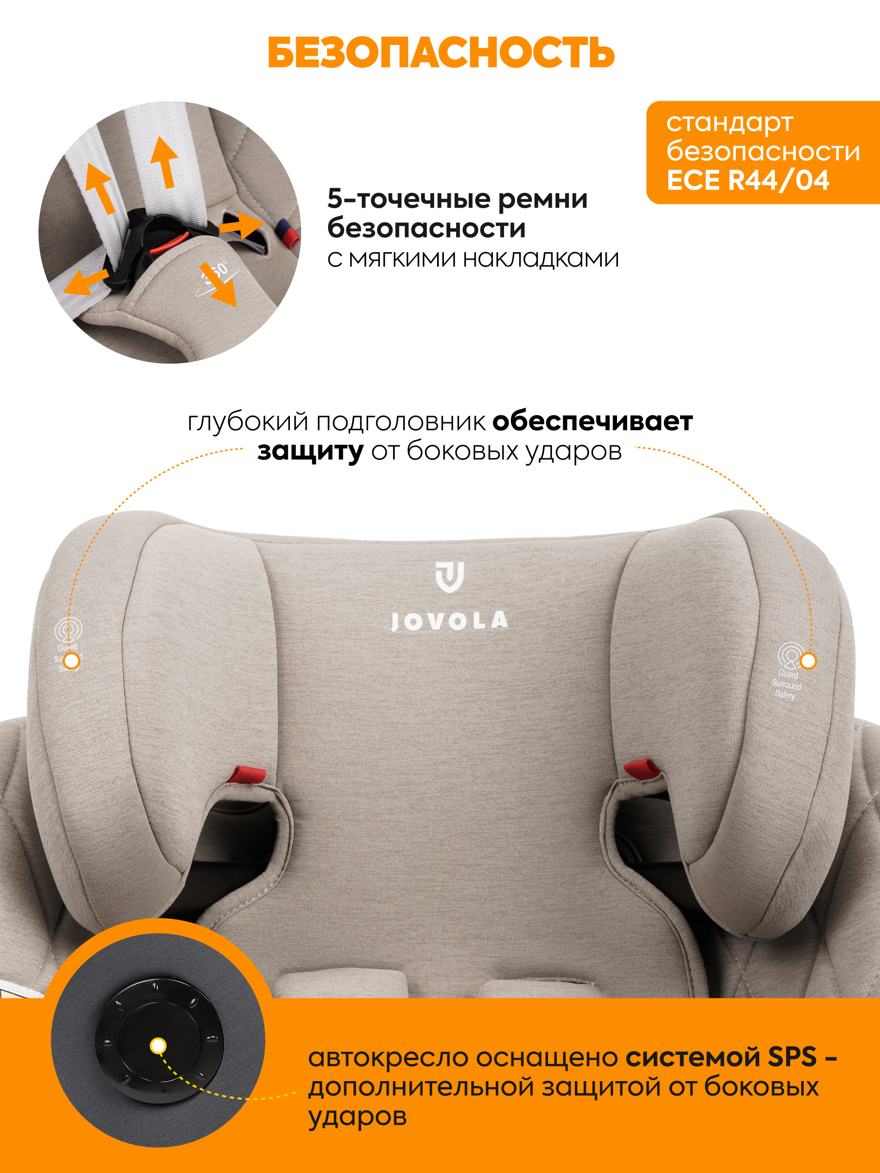 Автокресло JOVOLA Prime Isofix бежевый Isofix 0+/1/2/3 (0-36 кг) - фото 9