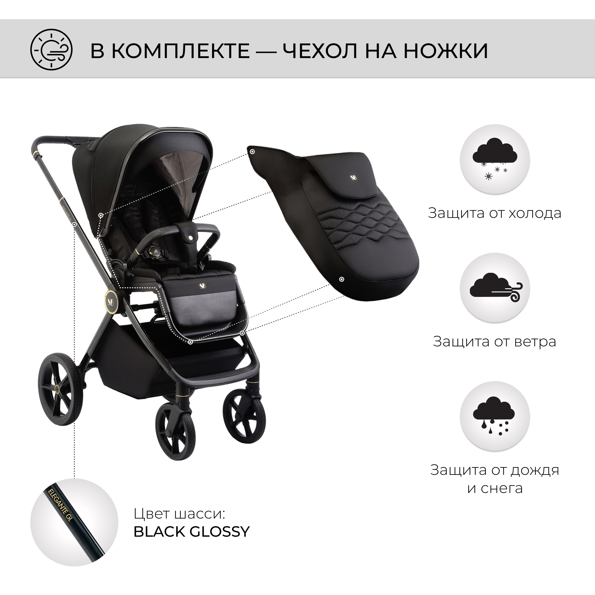 Коляска 2в1 Sweet Baby Elegante Black - фото 6