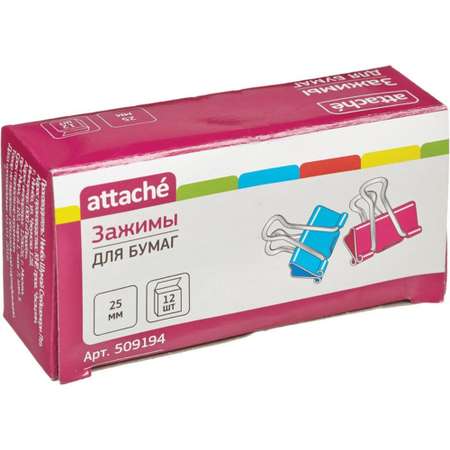 Зажим для бумаг Attache цветные 25 мм 12 штук в упаковке в картонной коробке 3 уп