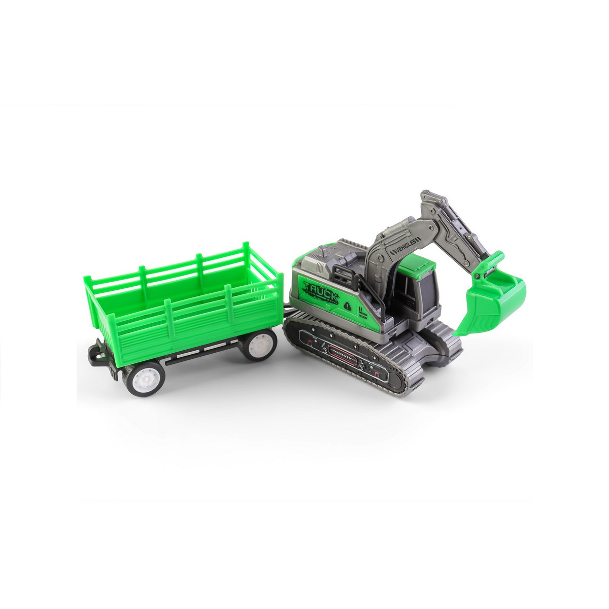 Инерционная игрушка Handers Гусеничный экскаватор с прицепом 22 см зелёный HAC1608-178 - фото 1