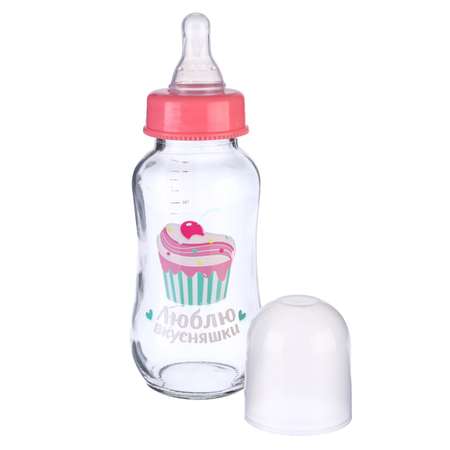 Бутылочка Mum and Baby для кормления стекло 180 мл «Люблю вкусняшки» стандартное горло средний поток
