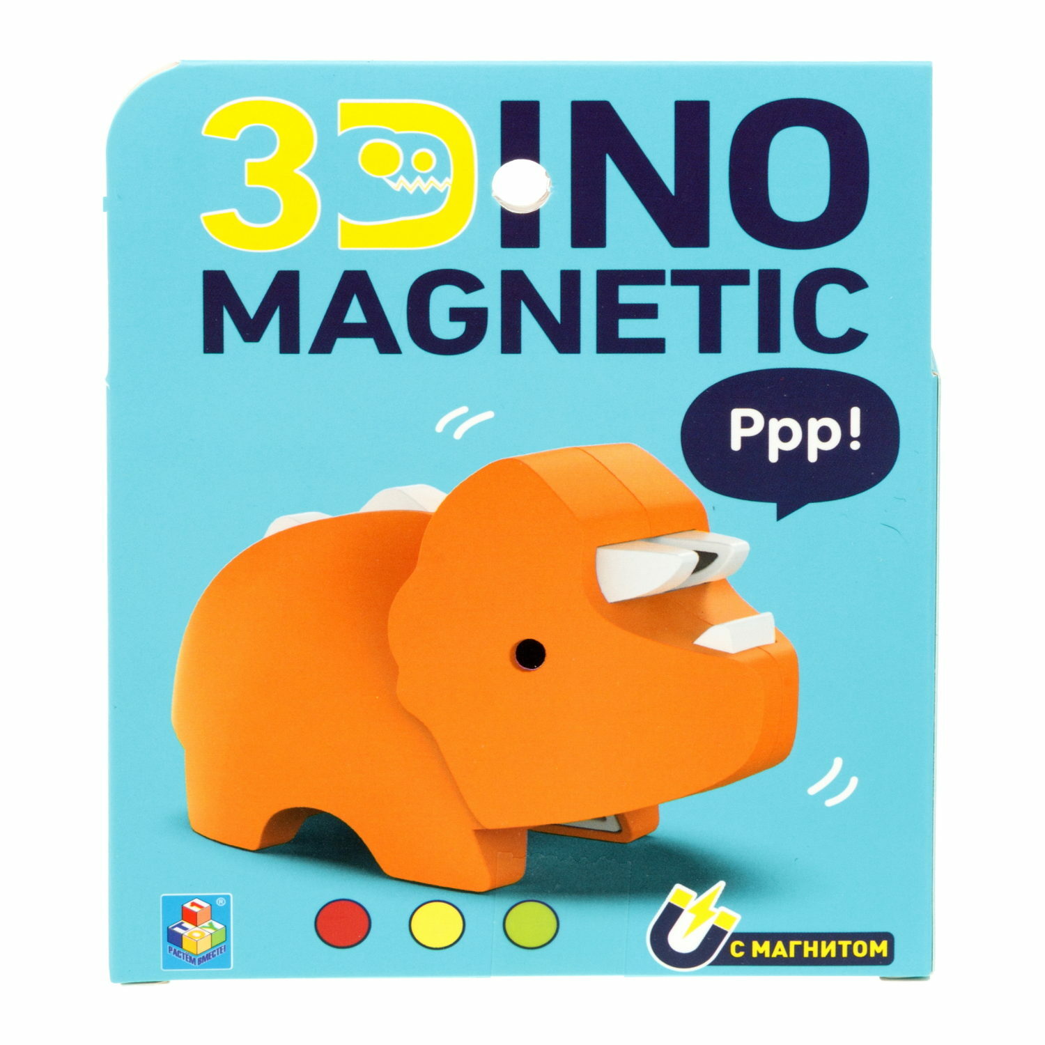 Сборная модель 1TOY 3Dino Magnetic магнитный Трицератопс оранжевый - фото 1