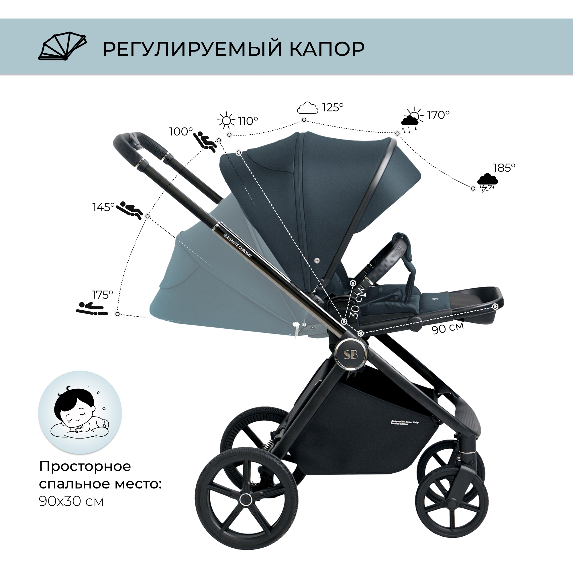 Коляска 2в1 Sweet Baby Elegante Chrome Blue - фото 8