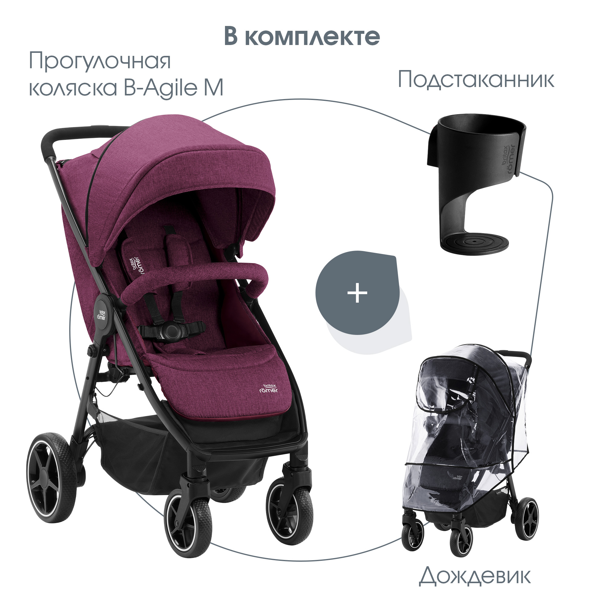 Коляска Britax Roemer B-Agile M Cherry wine - фото 7