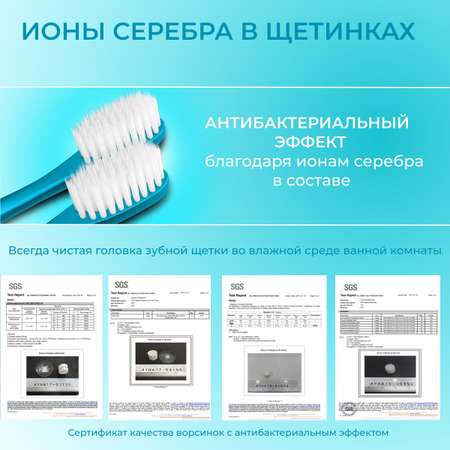 Зубная щетка DENTAL CARE c частицами серебра двойной средней жесткости и мягкой щетиной цвет сине-зеленый