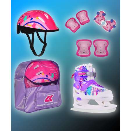 Набор коньки раздвижные Sport Collection с защитой и шлемом в рюкзаке SET Lovely violet S 29-32