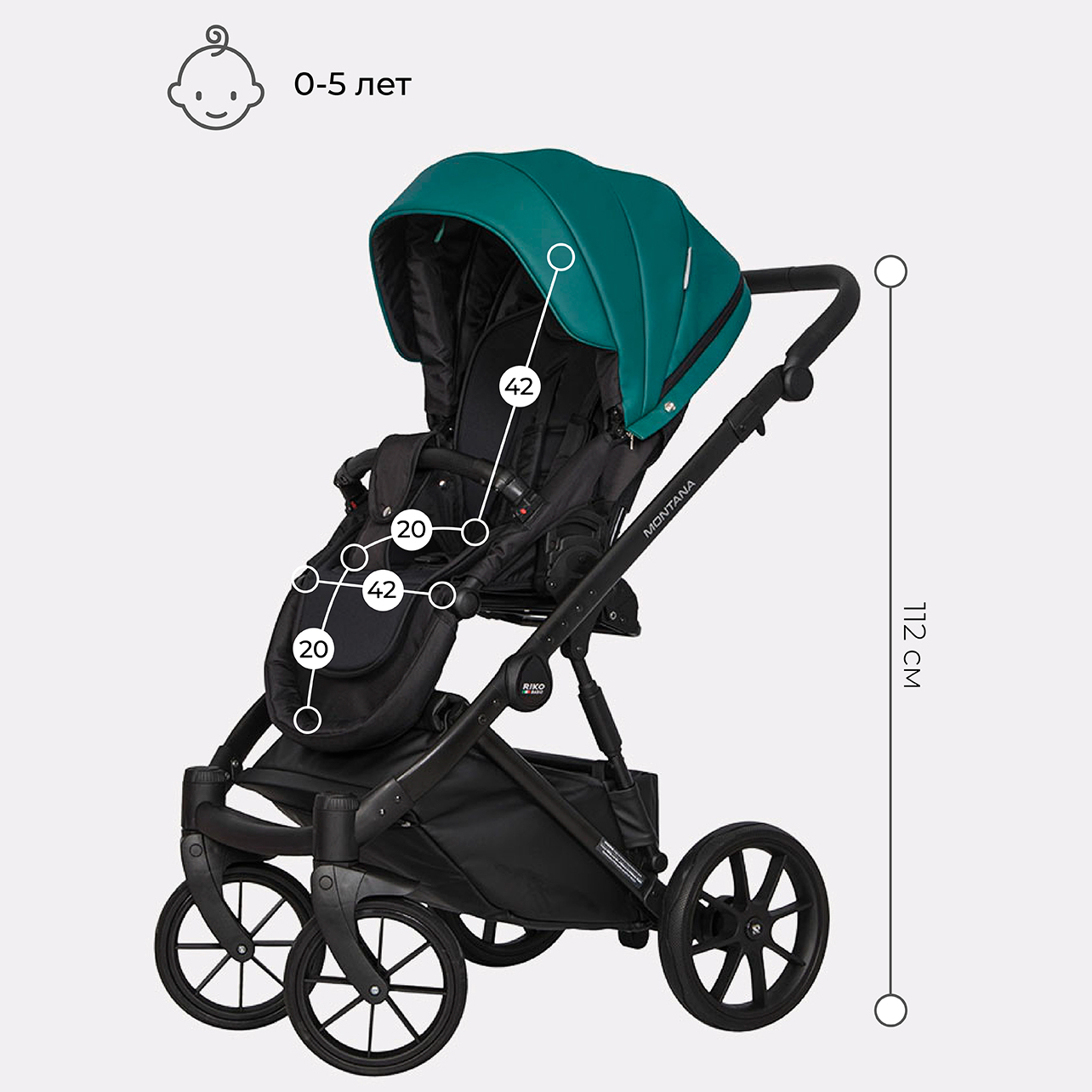 Коляска детская универсальная Riko Basic MONTANA ECCO 2 в 1 13 Emerald изумруд - фото 4