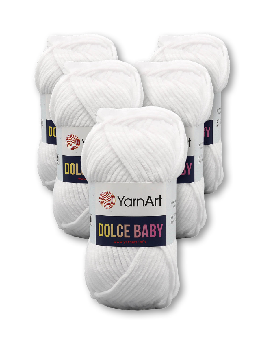 Пряжа для вязания YarnArt Dolce Baby 50 гр 85 м микрополиэстер плюшевая 5 мотков 741 белый - фото 3