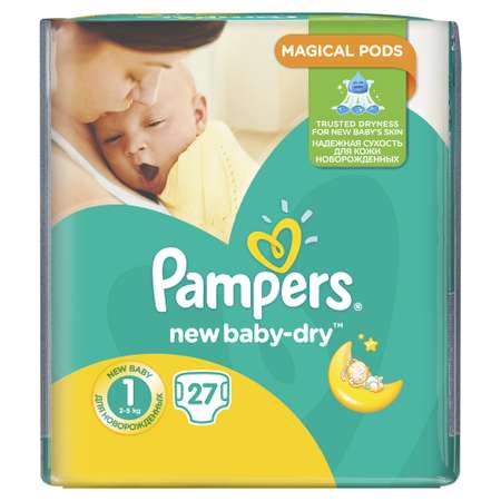 Подгузники Pampers New Baby-Dry 27 шт. NB 2-5 кг