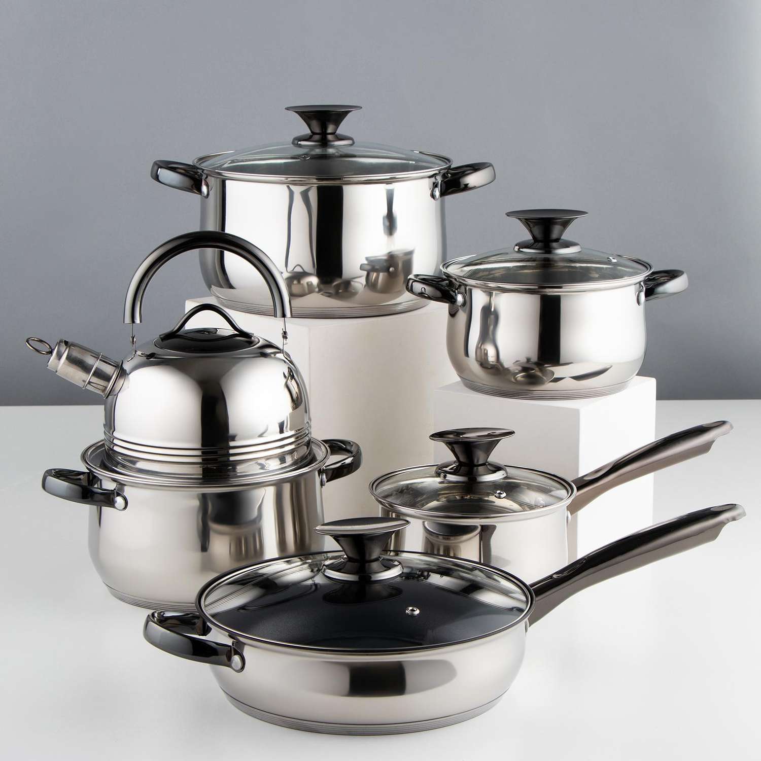 Набор посуды Sima-Land Леват 7 предметов кастрюли 25 л 34 л 56 л ковш 19 л сотейник 24×65 чайник цвет чёрный - фото 1