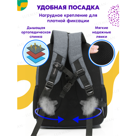 Рюкзак школьный LUXMAN с анатомической спинкой для начальной школы серый