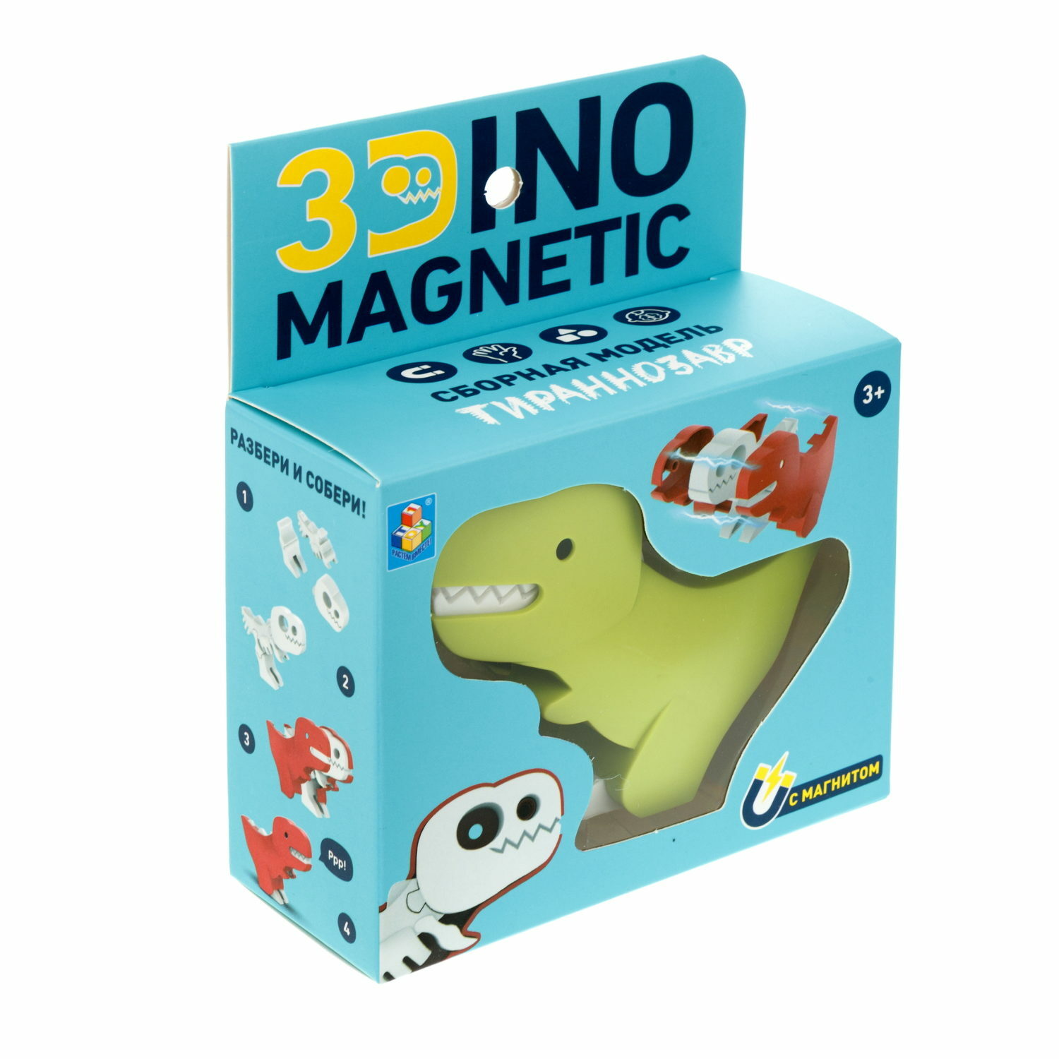 Конструктор монтессори 1TOY 3Dino Magnetic динозавр Тираннозавр зеленый - фото 10