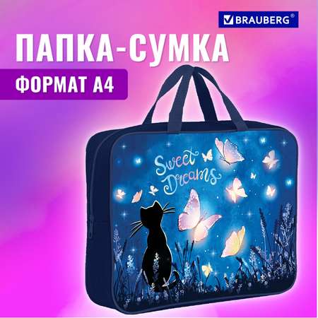 Папка для тетрадей Brauberg с ручками А4 1 отделение на молнии ширина 80мм Sweet dreams