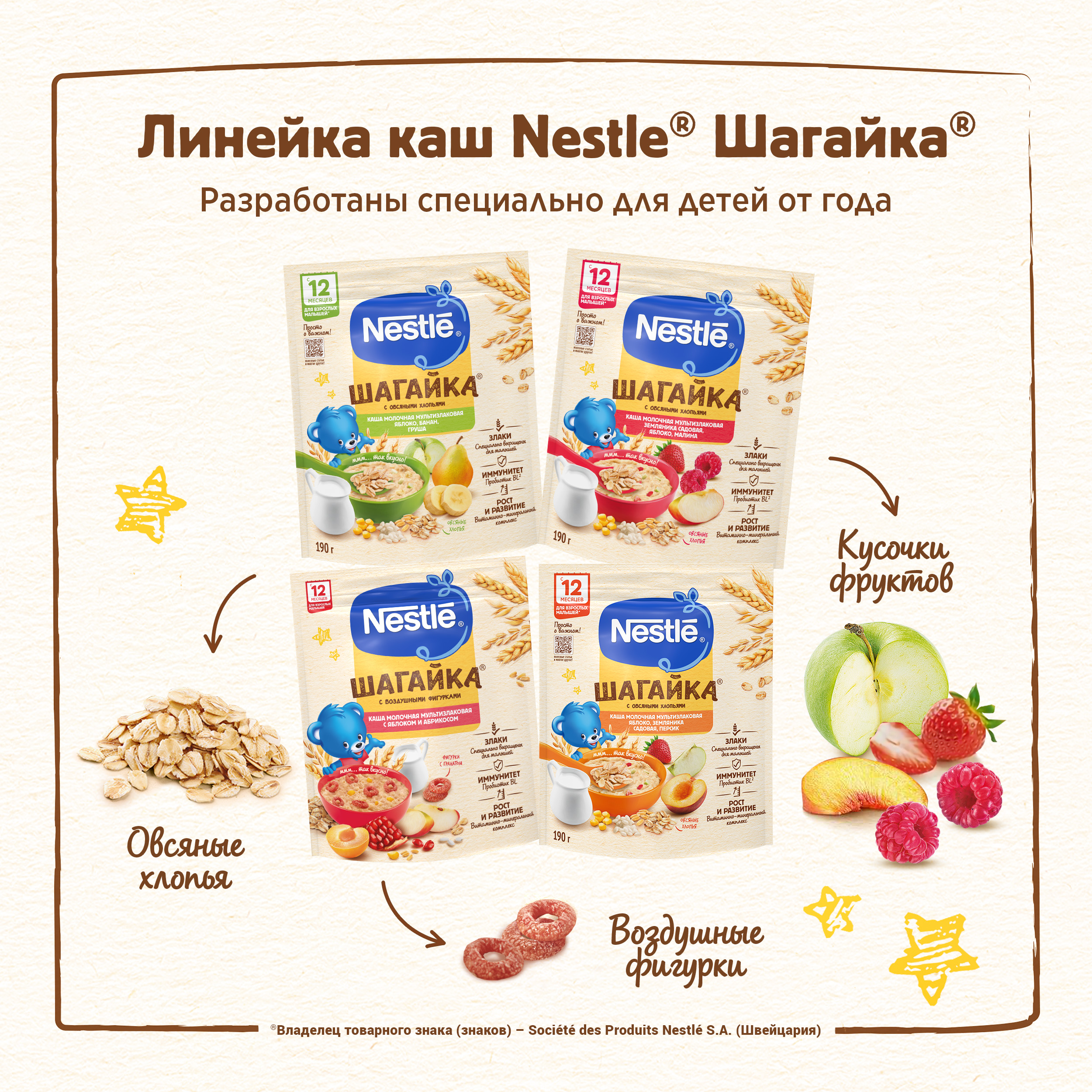 Каша Nestle мультизлаковая яблоко-земляника-персик 190г с 12месяцев - фото 13