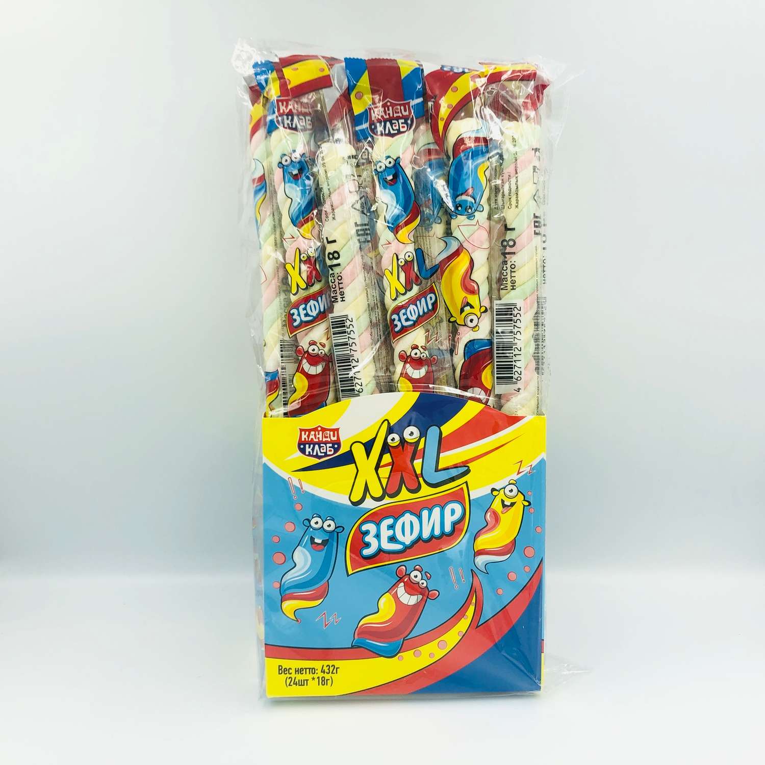 Зефир Канди Клаб XXL Огромные конфеты-косички со вкусом клубники блок 24 шт по 18 г - фото 1