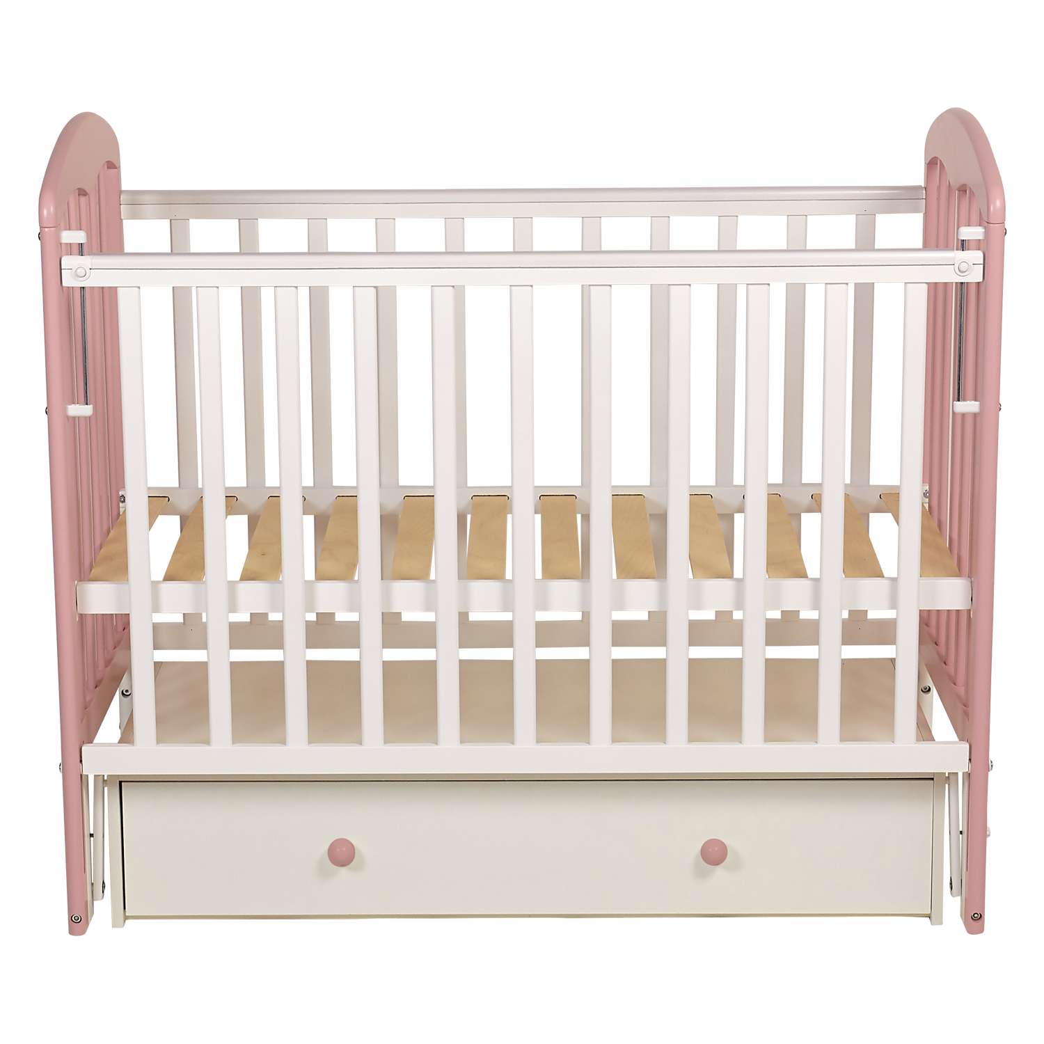 Детская кроватка Polini kids прямоугольная, универсальный маятник (белый, розовый) - фото 2