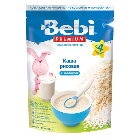 Каша молочная Bebi Premium рисовая 200г с 4месяцев